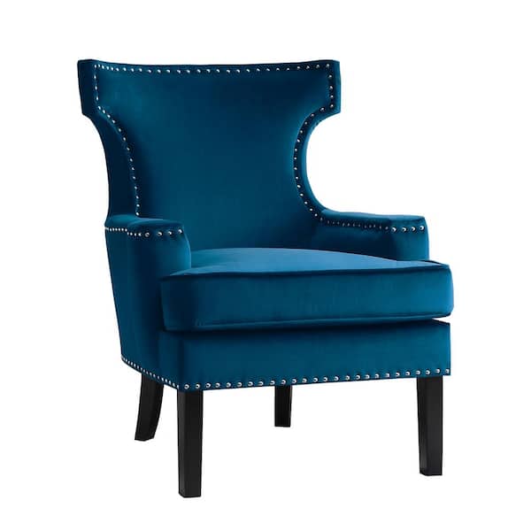 Lazzara Pierre Blue Velvet Upholstery Nailhead Trim Back Accent Chair