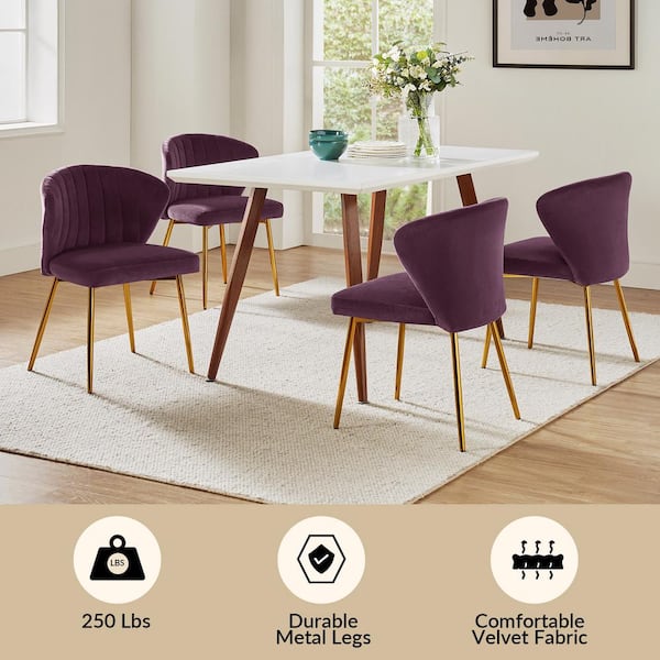 Milia Golden Legs Purple Tufted Dining Side Chair (Set of 2)