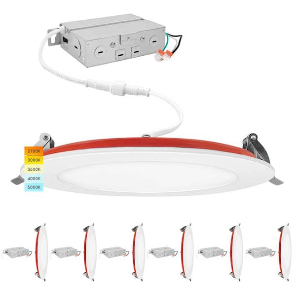 LUXRITE 6 in. Ultra Thin Canless Integrated LED Fire Rated Recessed Light 5CCT New Construction 1100-Lumens Dimmable (6-Pack)