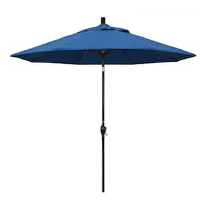 9 ft. Bronze Aluminum Market Push Button Tilt Crank Lift Patio Umbrella in Regatta Sunbrella