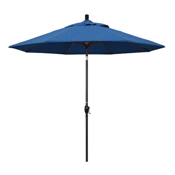 California Umbrella 9 ft. Bronze Aluminum Market Push Button Tilt Crank Lift Patio Umbrella in Regatta Sunbrella