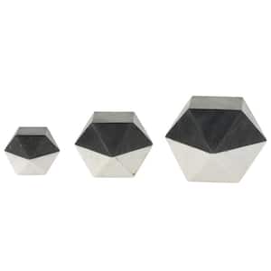 Black 2-Toned 4 in. x 5 in. Hexagon Cube Marble Ceramic Decorative Sculpture (Set of 3)