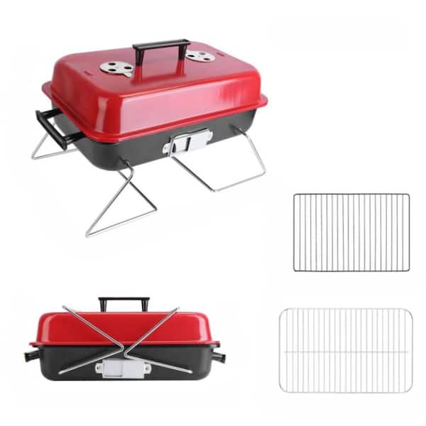Portable Barbecue Smoker Charcoal Grill Outdoor Tabletop Grill Small Folding with Lid for Camping Picnics Beach in Black
