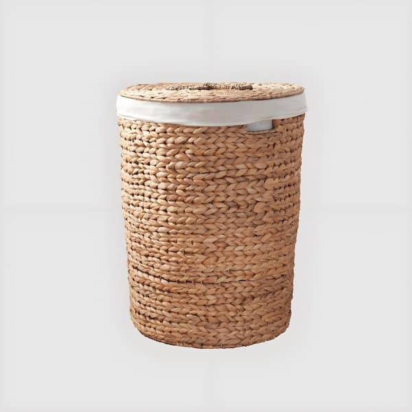 Unbranded Brown 18 in. x 23 in. Wicker Decorative Basket, Laundry Hamper Clothes, Canvas & Book Storage with Removable Liner & Lid
