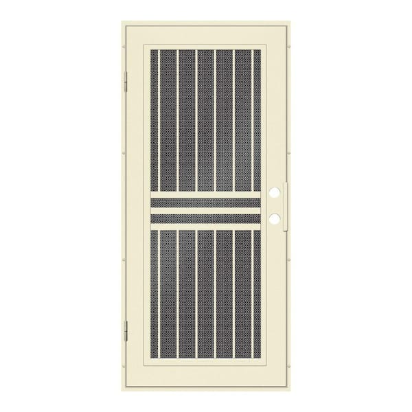 Unique Home Designs 30 in. x 80 in. Plain Bar Beige Hammer Left-Hand Surface Mount Aluminum Security Door with Black Perforated Metal Screen