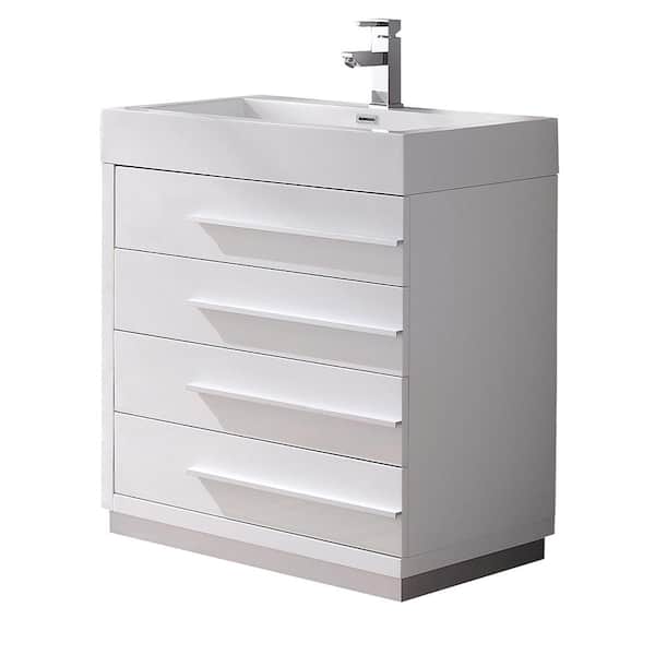 Fresca Livello 30 in. Bath Vanity in White with Acrylic Vanity Top in White with White Basin