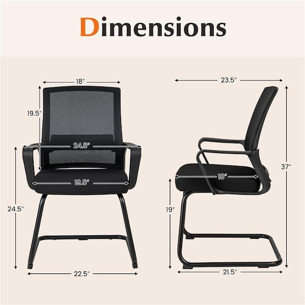 2-Pieces Mesh Lumbar Support Ergonomic Meeting Chair in Black with Non-Adjustable Arms