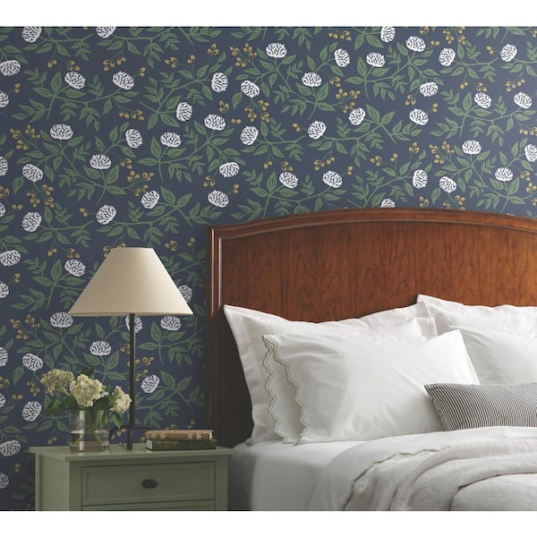 Peonies Navy Floral Premium Peel and Stick Wallpaper