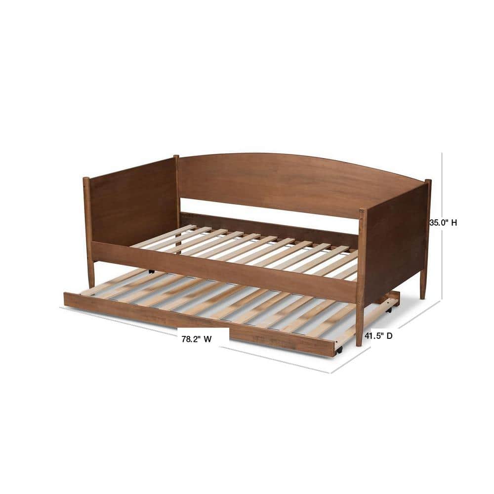 Twin Ash Walnut Wood Daybed with Trundle and Headboard