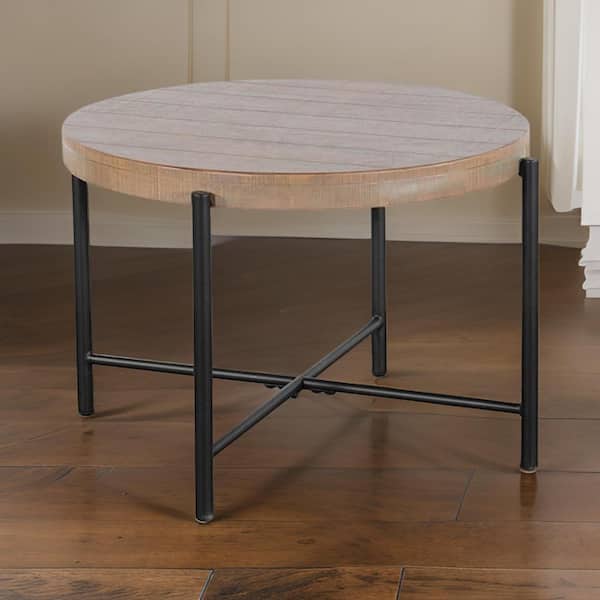 28 in. Brown and Black Round Wooden Top End Table