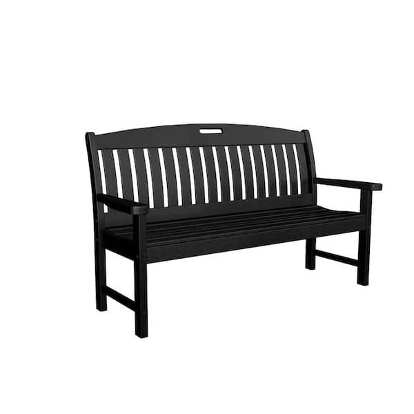 POLYWOOD Nautical 60 in. Black Plastic Outdoor Patio Bench