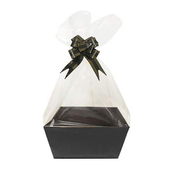 6 Pack Black Cardboard Gift Basket Kit with Bags and Pull Bows 9.8 x 7.9 x 4.5 inches Sturdy Kraft Cardboard