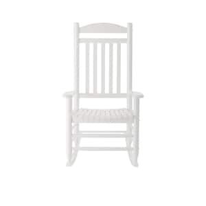 Glossy White Wood Outdoor Rocking Chair