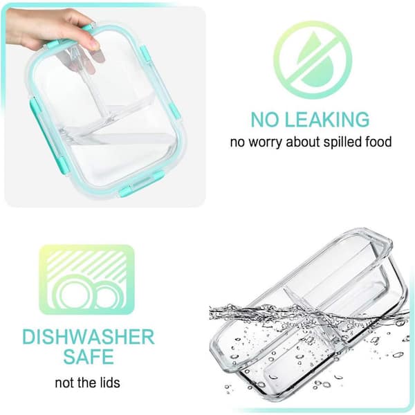 5-Pack 36 oz, Glass Meal Prep Containers 2 Compartments, Portion Control Airtight Glass Food Storage Containers with Locking Lids, Microwave, Oven