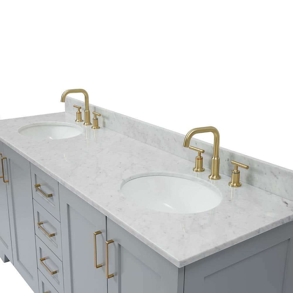 Gray Double Freestanding Vanity with Carrara Marble Top