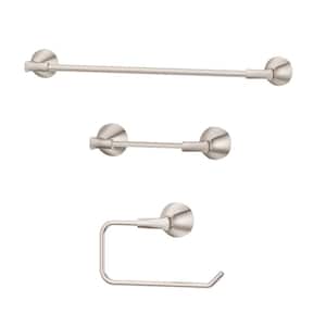 Willa 3-Piece Bath Hardware Set with Towel Ring Toilet Paper Holder and 18 in. Towel Bar in Brushed Nickel