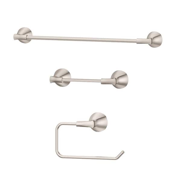 Pfister Willa 3-Piece Bath Hardware Set with Towel Ring Toilet Paper Holder and 18 in. Towel Bar in Brushed Nickel