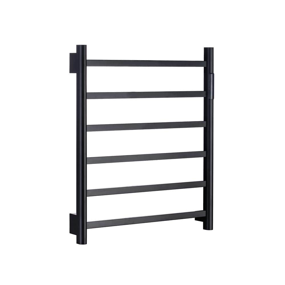6 Stainless Steel Bars Drying Rack Towel Warmer Hardwired in Matte Black