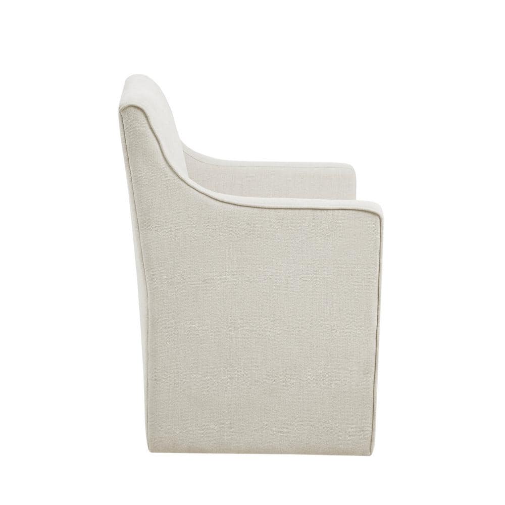 Cream Upholstered High Back Dining Arm Chair with Casters
