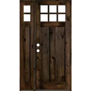 46 in. x 96 in. Craftsman Knotty Alder Right-Hand/Inswing 6 Lite Clear Glass Black Stain Wood Prehung Front Door