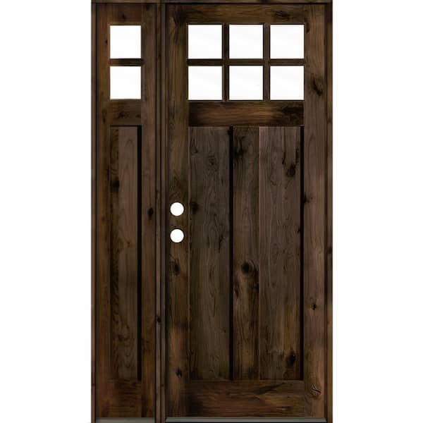 Krosswood Doors 50 in. x 96 in. Craftsman 2 Panel Right-Hand 6Lite Clear Glass Alder Black Stain Wood Prehung Front Door /Left Sidelite