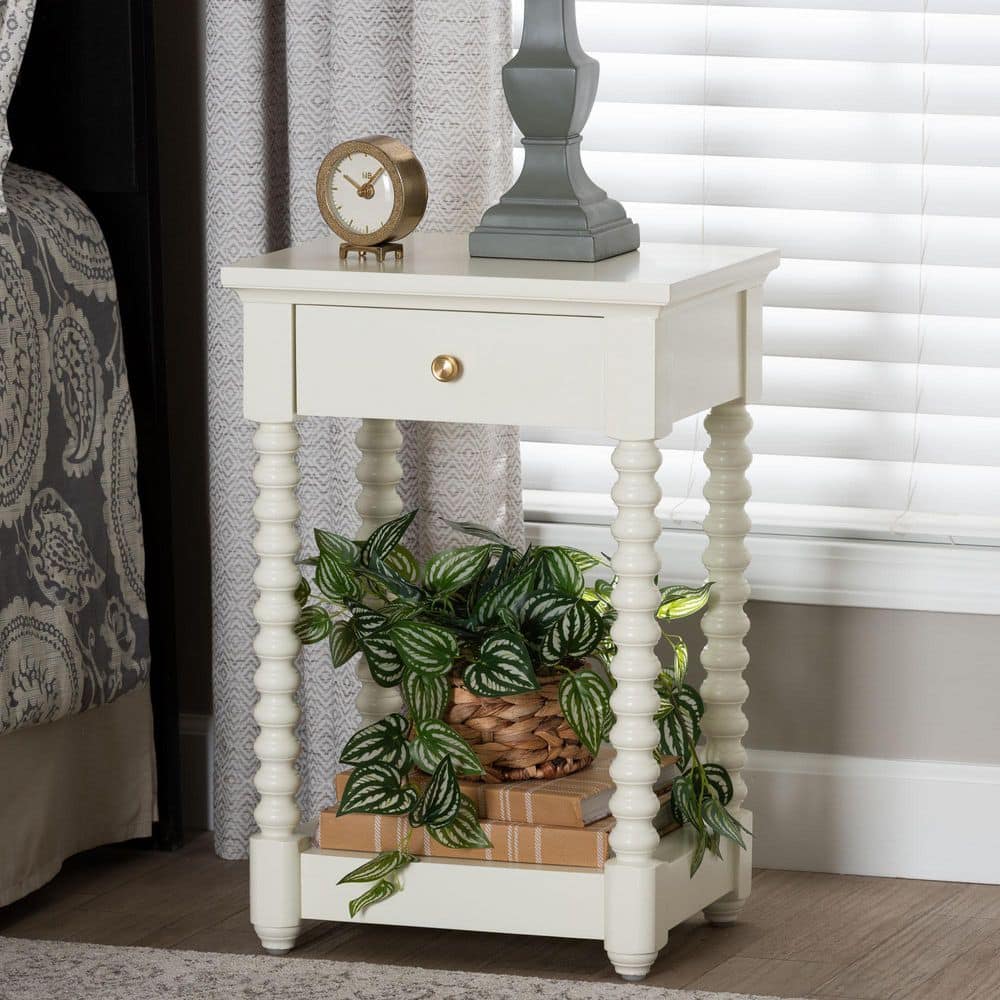 Terentia White 1-Drawer Bobbin Nightstand