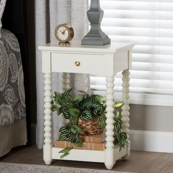 Terentia White 1-Drawer Bobbin Nightstand