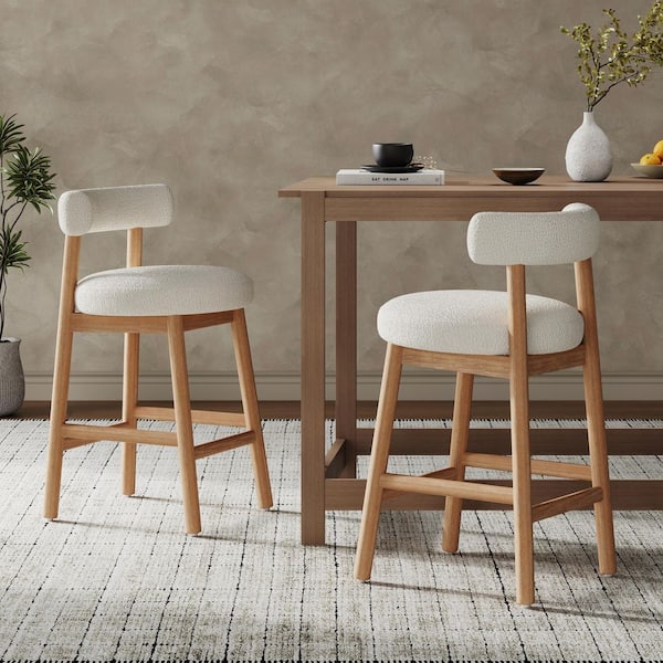 Bart 35.75 in. H Beige Fabric Upholstered Modern Bar Stools with Natural Solid Wood Frame, Set of 2