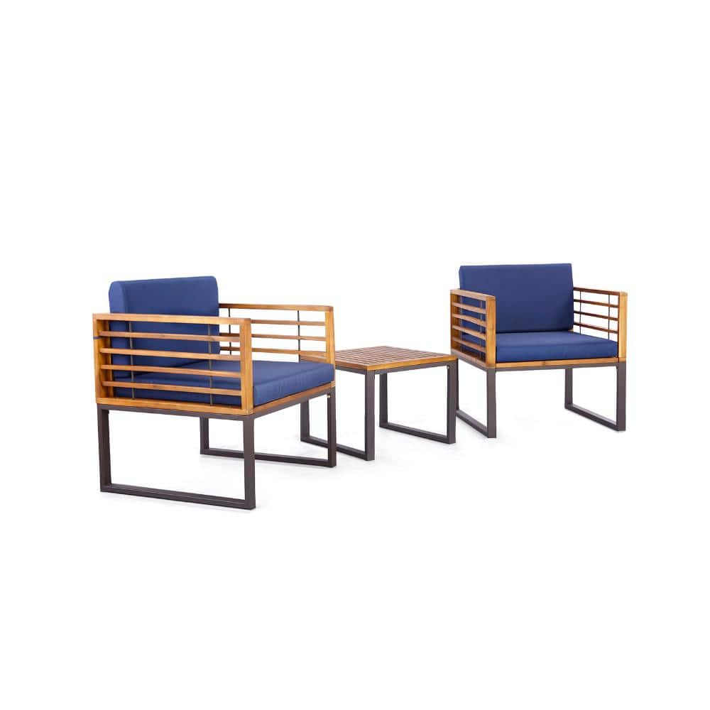 3 Piece Hardwood Patio Conversation Set with Cushions and Cover