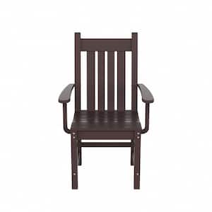 Hayes HDPE Plastic All Weather Outdoor Patio Slat Back Dining Arm Chair in Dark Brown