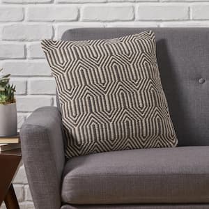 Bellplaine Grey and White Geometric Cotton 18 in. x 18 in. Throw Pillow