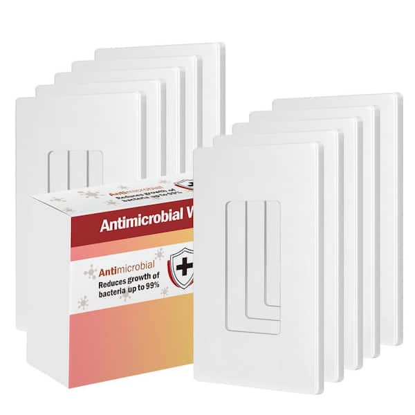 1-Gang Antimicrobial Screwless Decorator Wall Plate, Midsize, White (10-Pack)