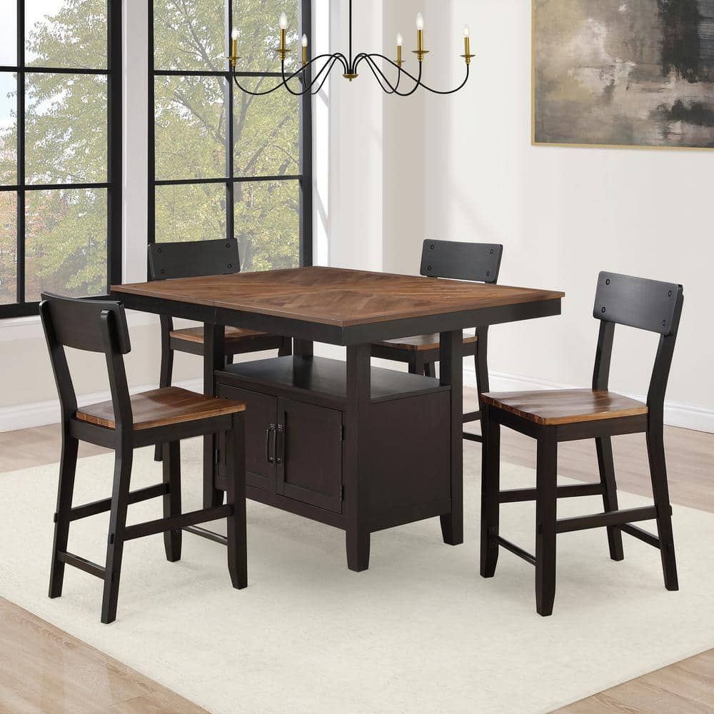 Bermuda Black and Brown Wood Counter Height Dining Set with Storage