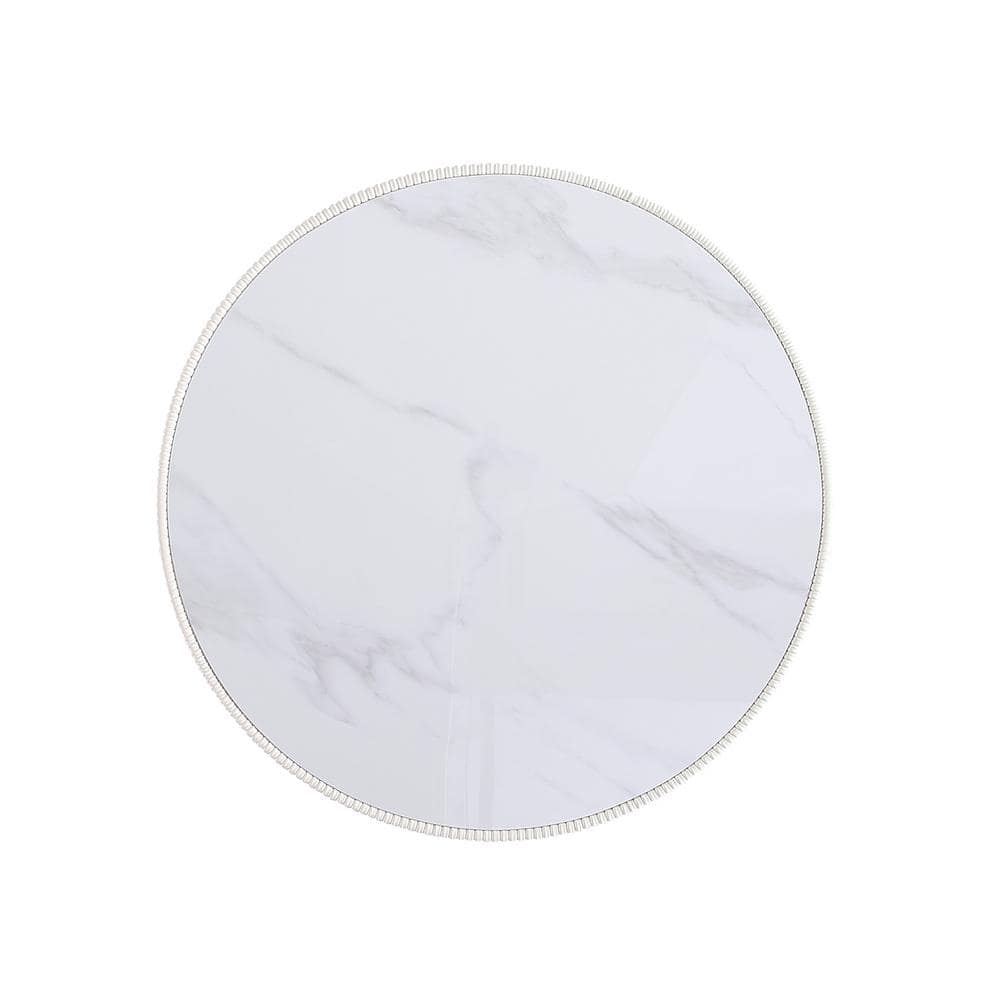 Cream Round Coffee Table with Faux Marble Top and Gold Base