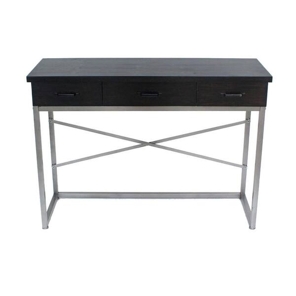 HomeRoots Mariana 16" W X 45" D X 32" H Charcoal/Silver Standard Rectangle Wood Console Table with Drawers