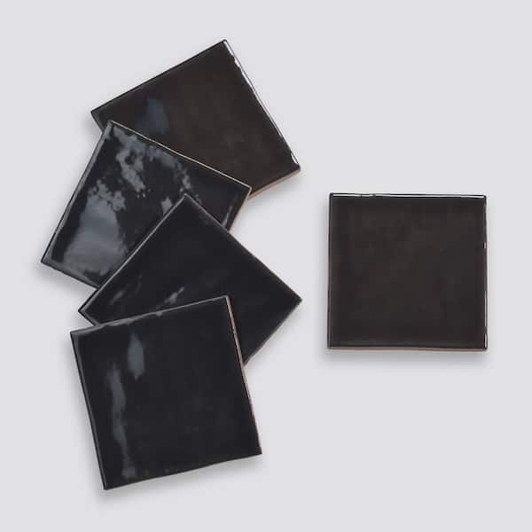 Marin 4 in. x 4 in. Glossy Black Sea (Black) Ceramic Wall Tile (5.49 sq. ft./Carton)