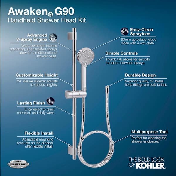 Awaken 3-Spray Handshower Kit with Slidebar and Hose in Vibrant Brushed Nickel