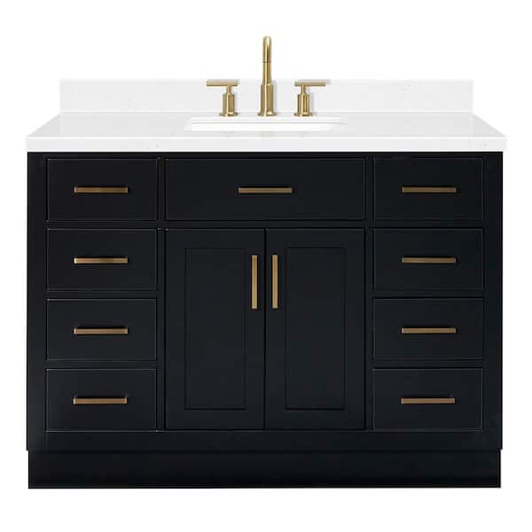 Hepburn 48 in. W x 22 in. D x 36 in. H Single Sink Freestanding Bath Vanity in Black with Carrara White Quartz Top