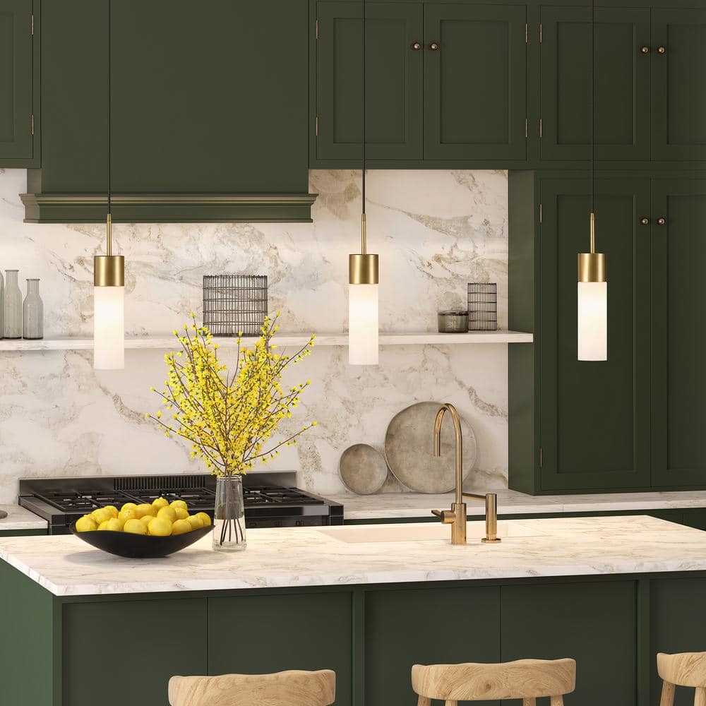 Contemporary Brass and Milk White Glass 18" Pendant Light