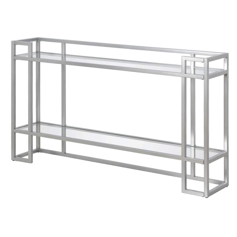 Uriel Art Deco-Inspired 52'' Silver Metal & Glass Console Table with Storage