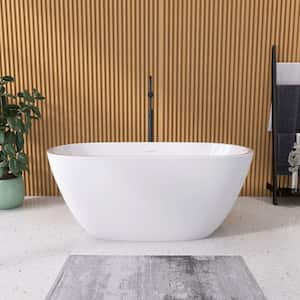Moray 55 in. x 29 in. Acrylic Flatbottom Freestanding Soaking Non-Whirlpool Bathtub with Pop-up Drain in Matte White