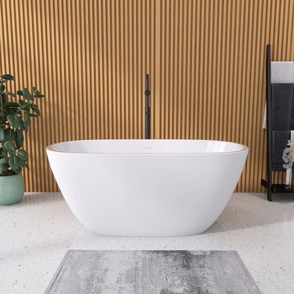 Xspracer Moray 55 in. x 29 in. Acrylic Flatbottom Freestanding Soaking Non-Whirlpool Bathtub with Pop-up Drain in Matte White