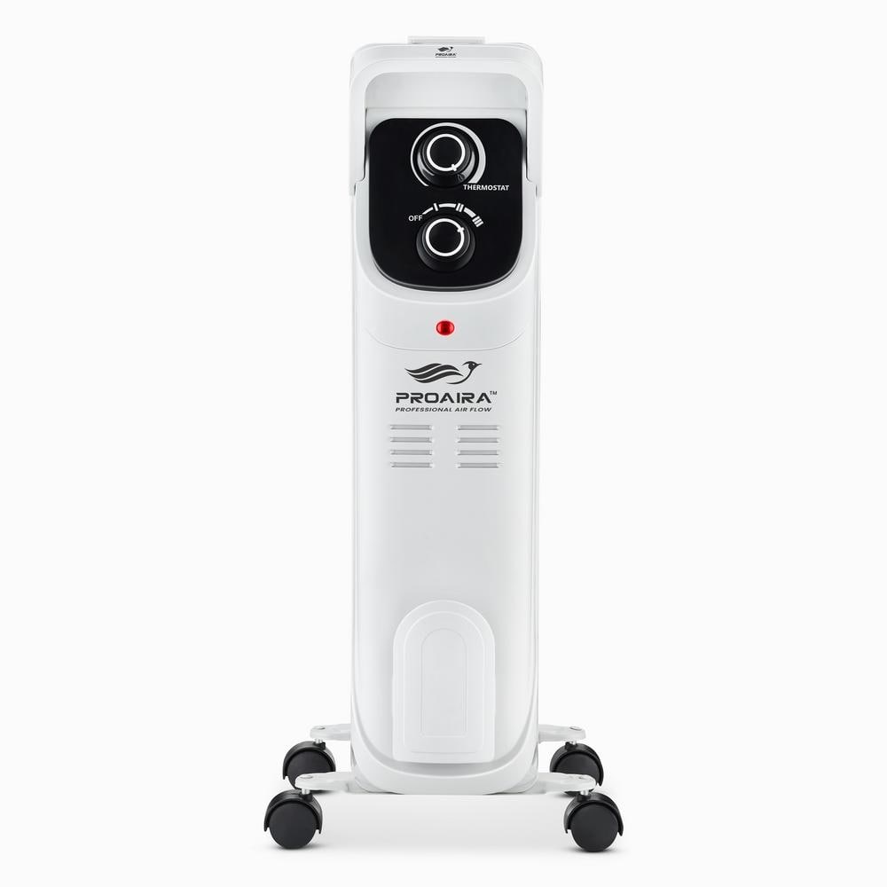 White Compact Radiant Heater with Thermostat and Safety Features