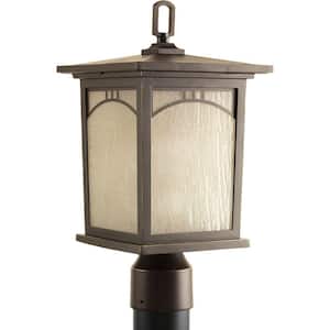Residence Collection 1-Light Antique Bronze Umber Textured Art Glass Craftsman Outdoor Post Lantern Light