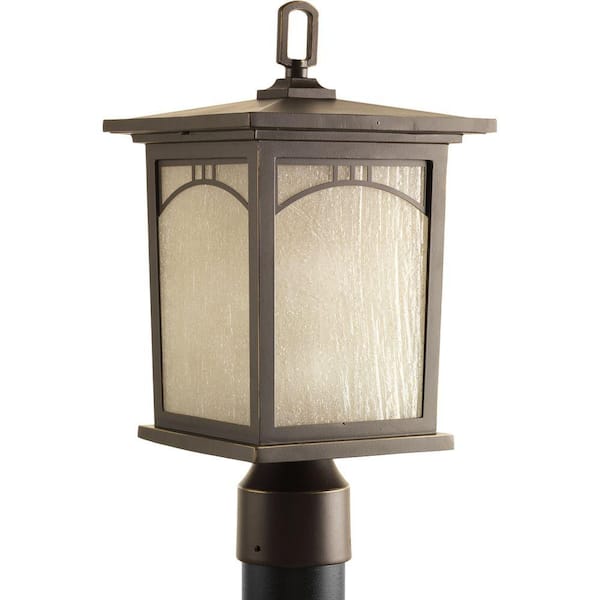 Progress Lighting Residence Collection 1-Light Antique Bronze Umber Textured Art Glass Craftsman Outdoor Post Lantern Light