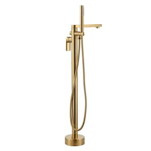 Single-Handle Freestanding Tub Faucet with Hand Shower in Gold