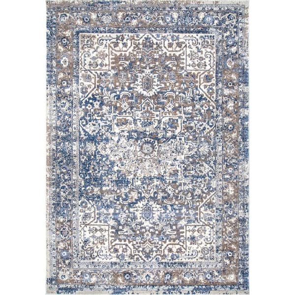 nuLOOM Lilah Distressed Floral Medallion Light Blue 4 ft. x 6 ft. Area Rug
