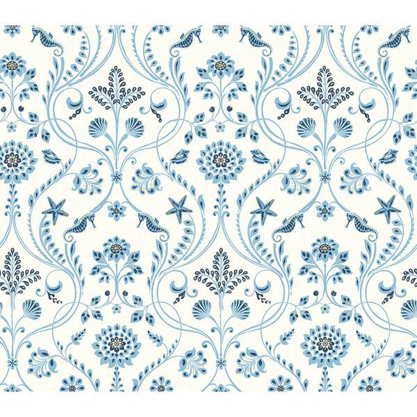Chesapeake Island Blue Damask Paper Strippable Roll Wallpaper (Covers 56.4 sq. ft.)