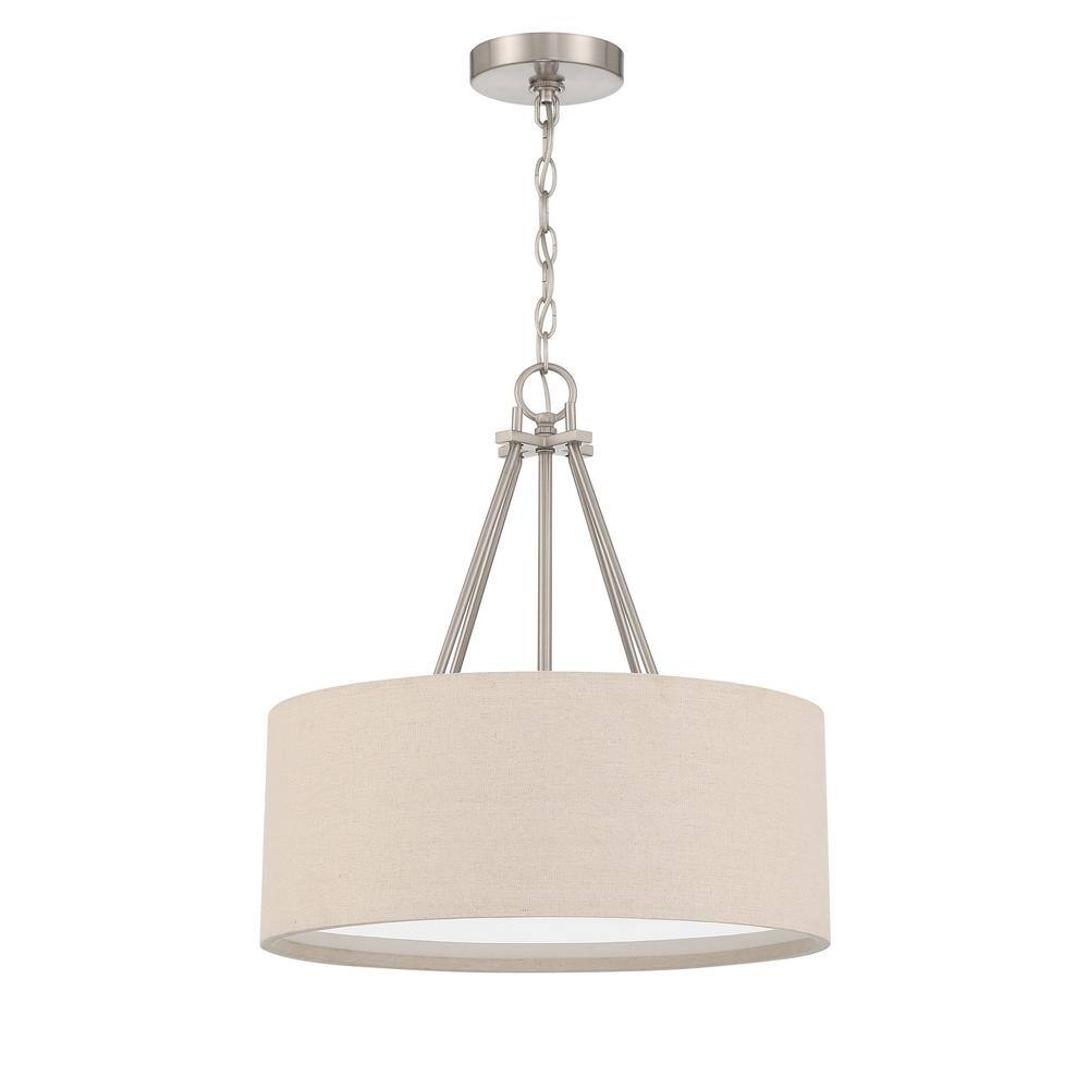 Brushed Nickel 3-Light Pendant with Beige Fabric Shade