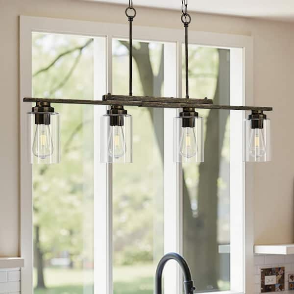 60-Watt 4 Light Antique Black and Gold Shaded Pendant Light Kitchen Island Lighting with Clear Glass Shade